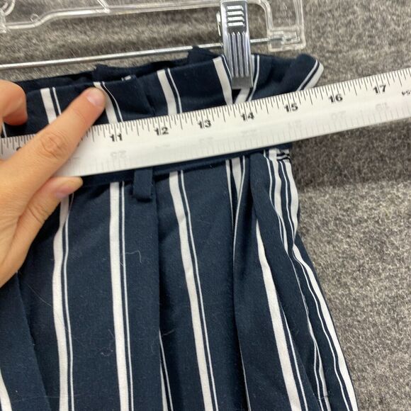 H&M Pants Women 8 Blue Striped Belted High Rise Flat Front Chino Casual Pockets - Picture 5 of 10